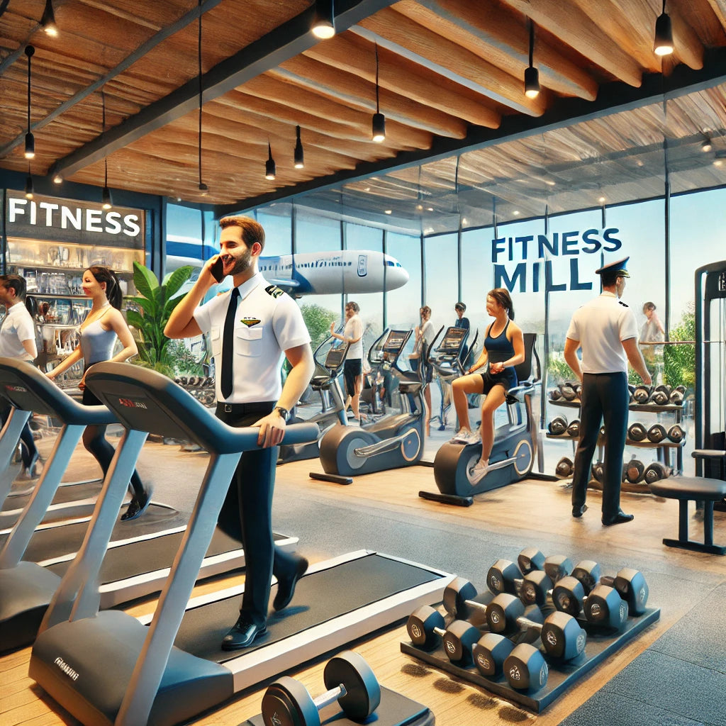 A modern gym with state-of-the-art equipment, featuring treadmills, dumbbells, and weight machines.