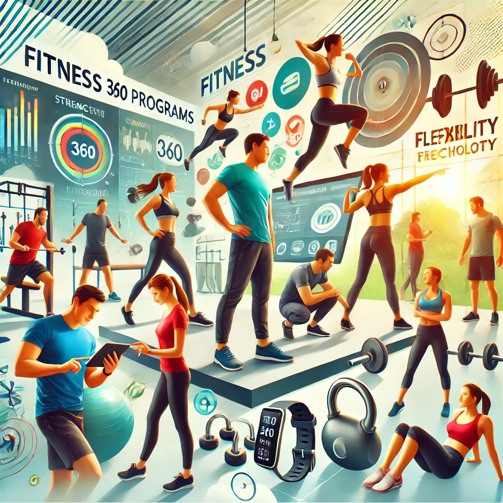 A vibrant and engaging scene depicting a diverse group of people engaging in various fitness activities at a modern gym.