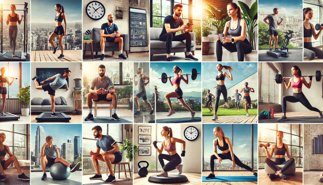 A diverse group of professionals and fitness enthusiasts engaged in various 30-minute workouts.
