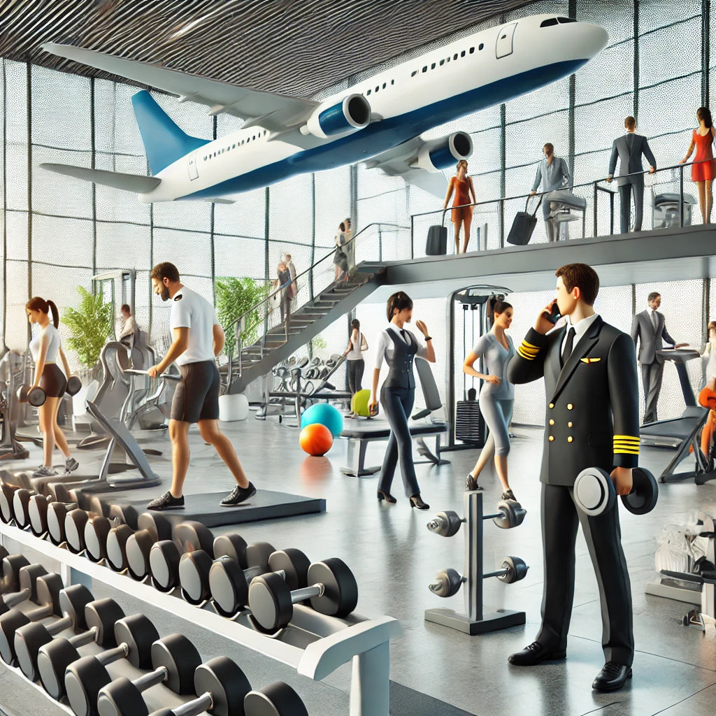 A modern gym with state-of-the-art equipment including dumbbells, treadmills, and weight machines.