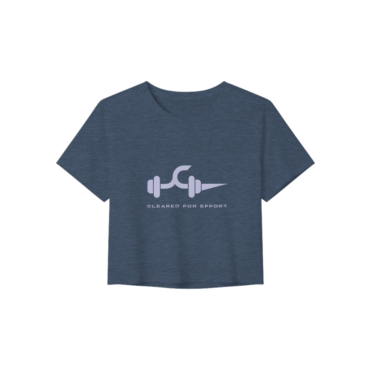 Heather Navy Cleared for Effort Crop Tee by Dumbbells & Hotels, light-ink print
