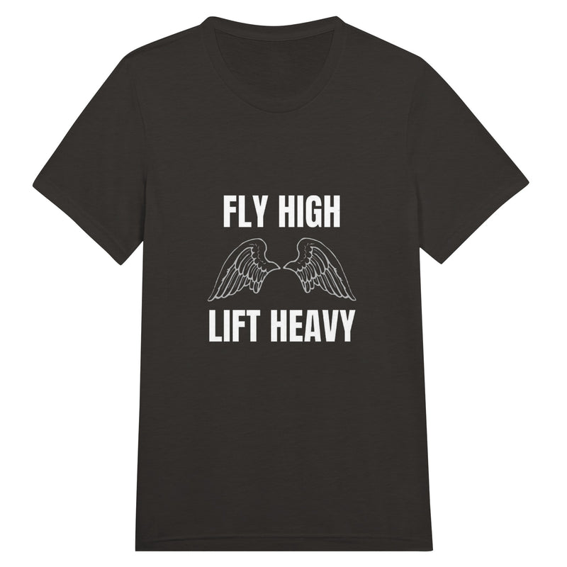 Fly High, Lift Heavy Wingspan Travel Tee in Solid Black Triblend — layover-ready travel tee by Dumbbells & Hotels