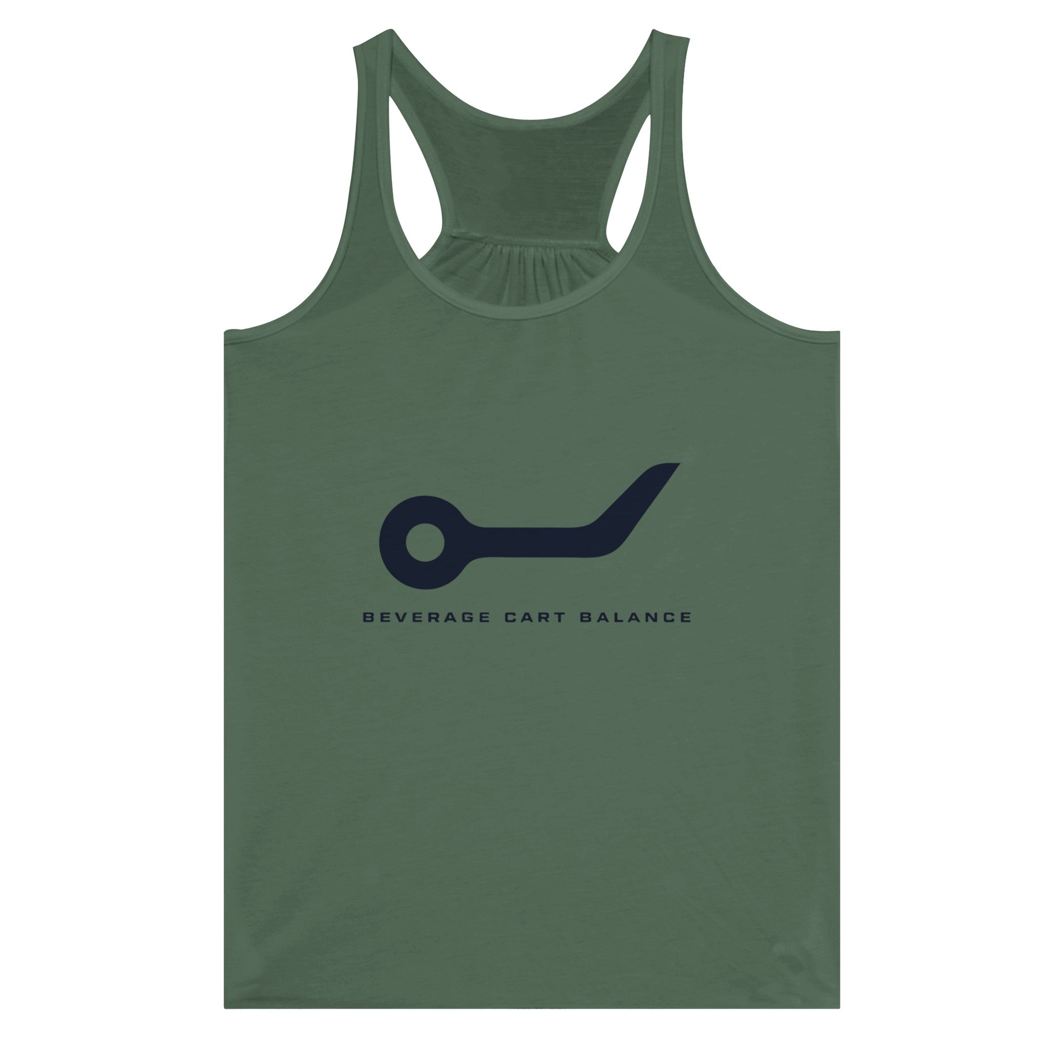 Beverage Cart Balance women's racerback tank by Dumbbells & Hotels, travel gym apparel