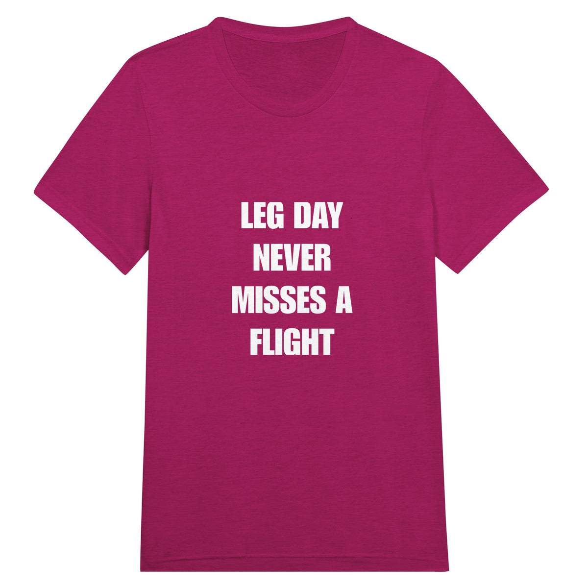 Leg Day Never Misses a Flight unisex triblend tee for travelling professionals, printed with a laurel-wreath crest with crossed dumbbells, aviator wings and a LEG DAY NEVER MISSES A FLIGHT ribbon — product photo 15 of 19