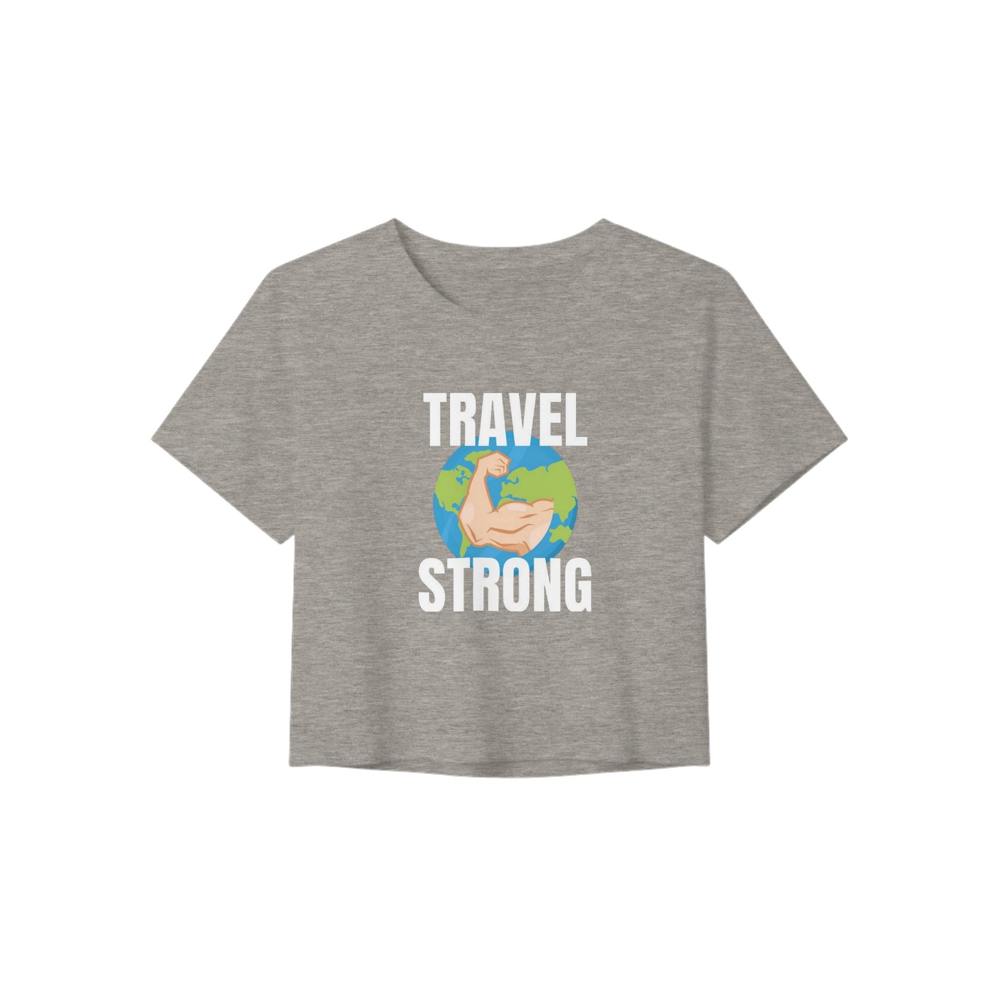 Travel Strong women's travel crop tee by Dumbbells & Hotels