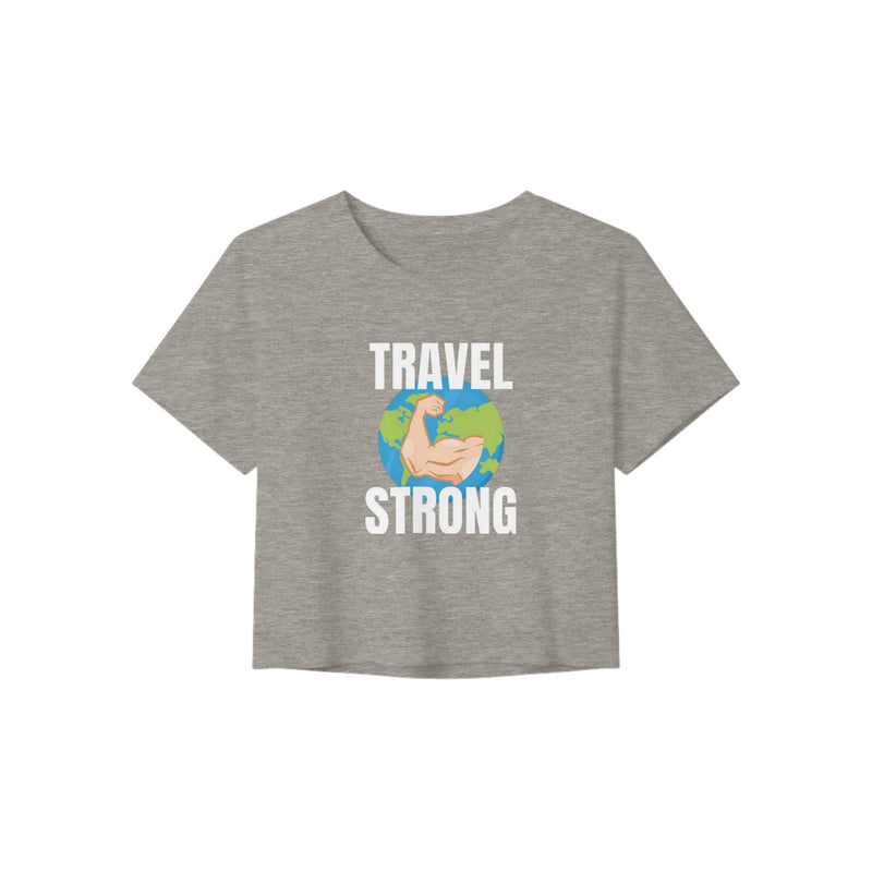 Travel Strong women's travel crop tee by Dumbbells & Hotels