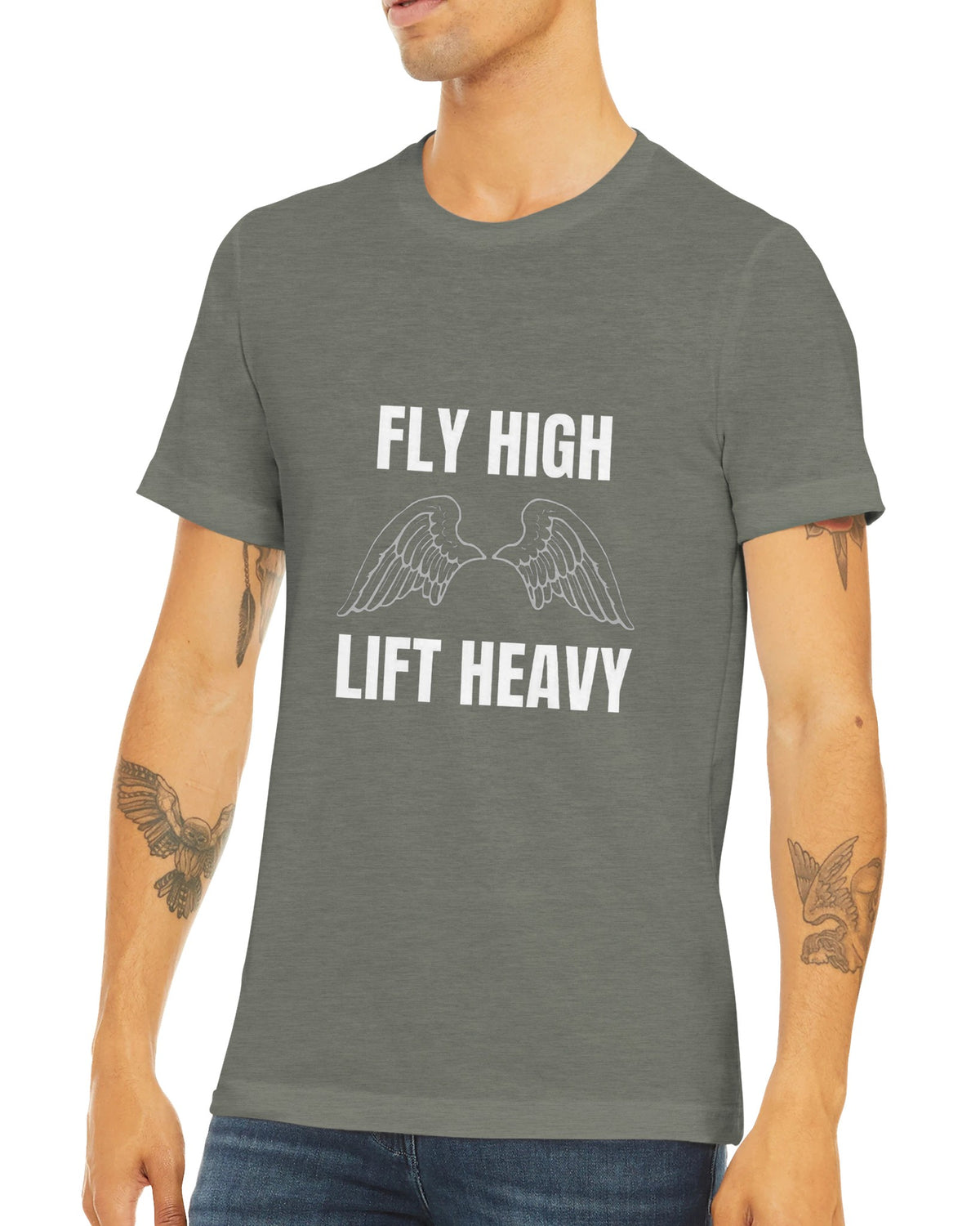 Fly High, Lift Heavy Wingspan Travel Tee packed for travel, layover-ready — Dumbbells & Hotels road warrior apparel