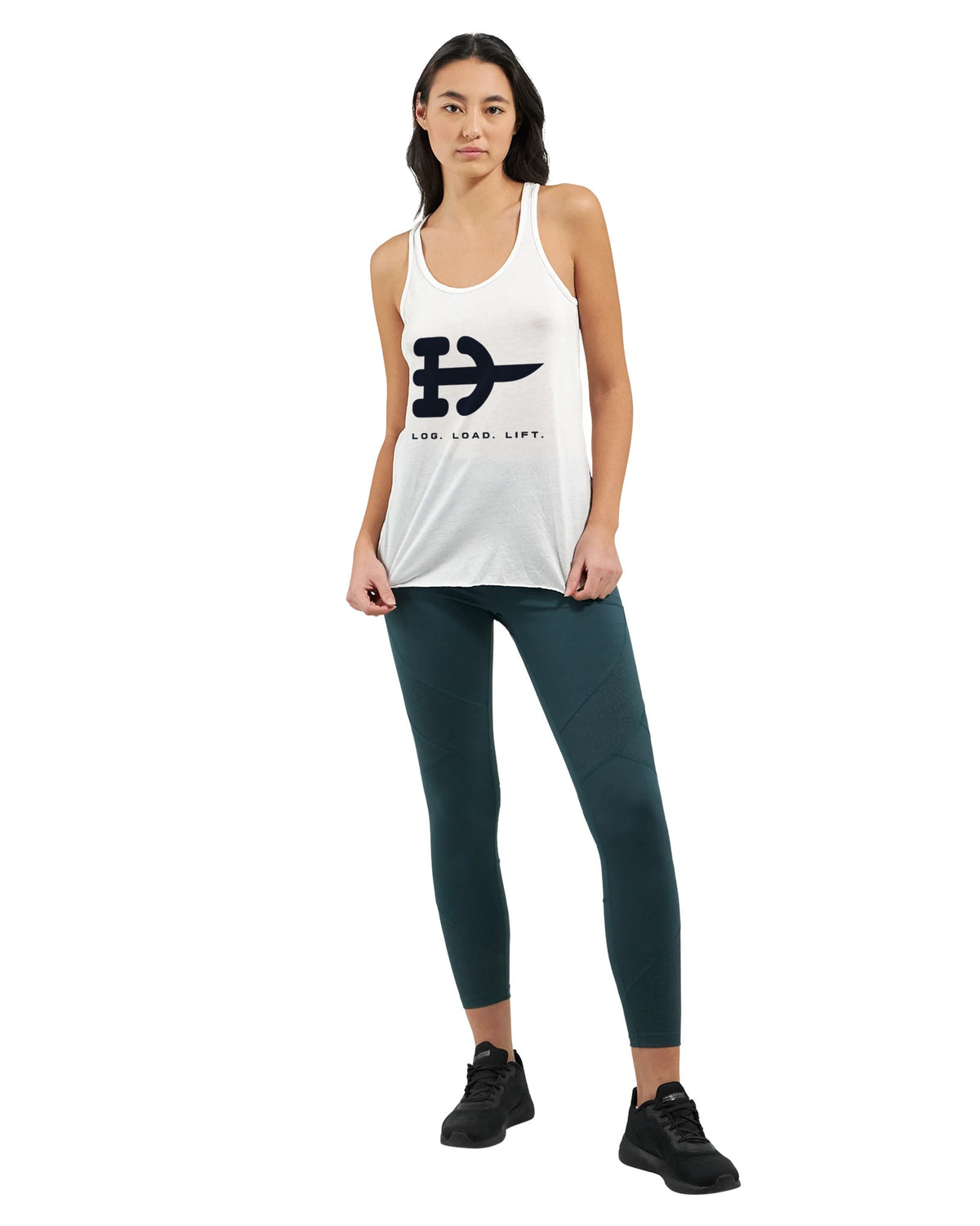 Log. Load. Lift. Racerback | Dumbbells & Hotels - Log. Load. Lift. design, racerback product photo