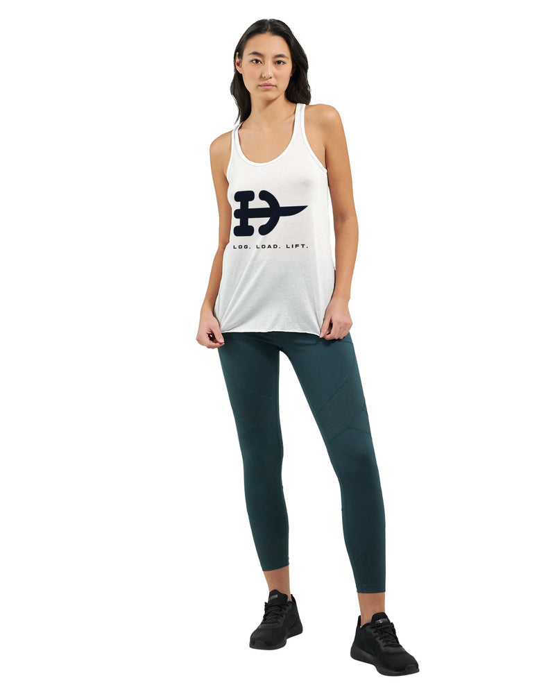 Log. Load. Lift. Racerback | Dumbbells & Hotels - Log. Load. Lift. design, racerback product photo