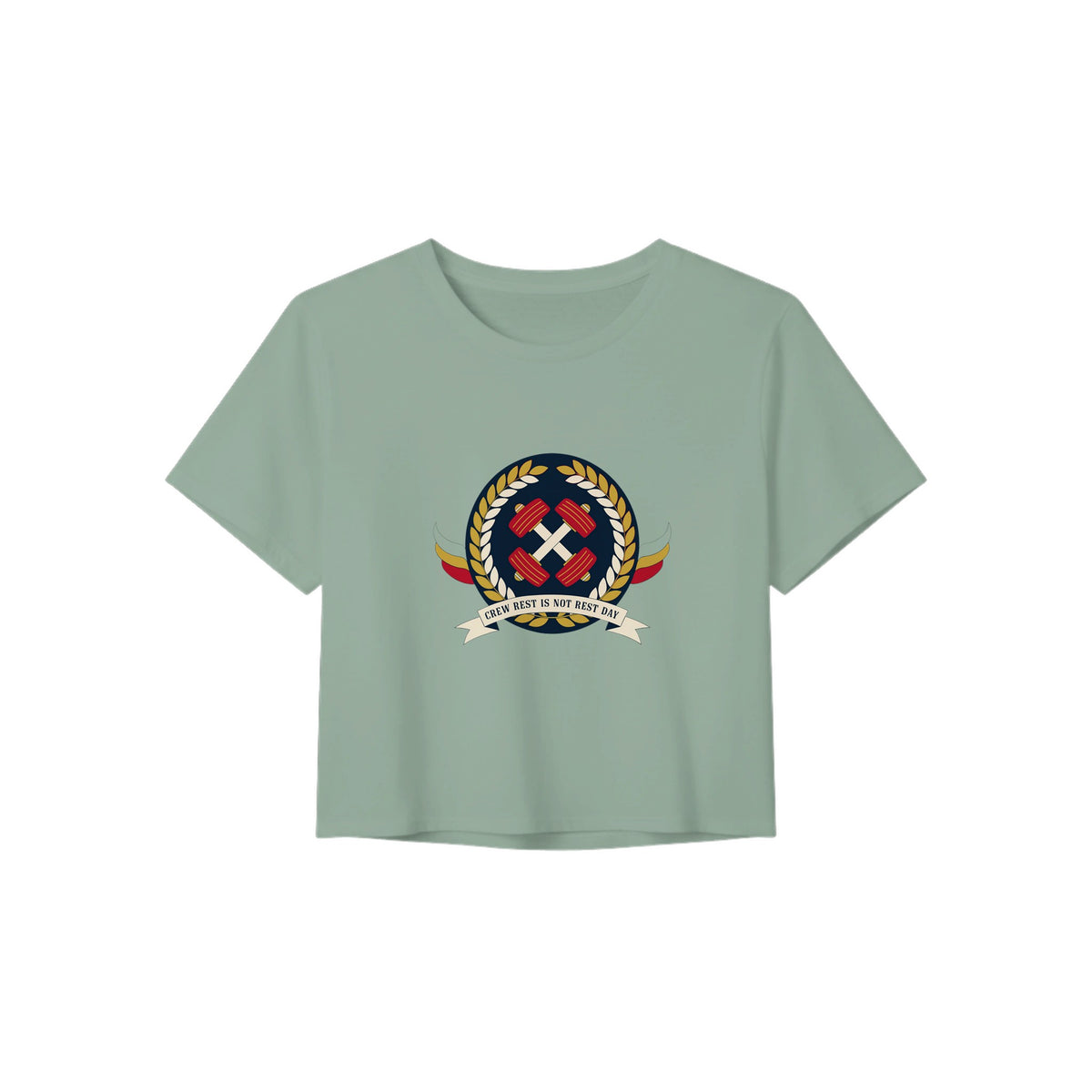 Crew Rest Is Not Rest Day. Crop Tee | Dumbbells & Hotels - Crew Rest Is Not Rest Day. design, crop tee product photo