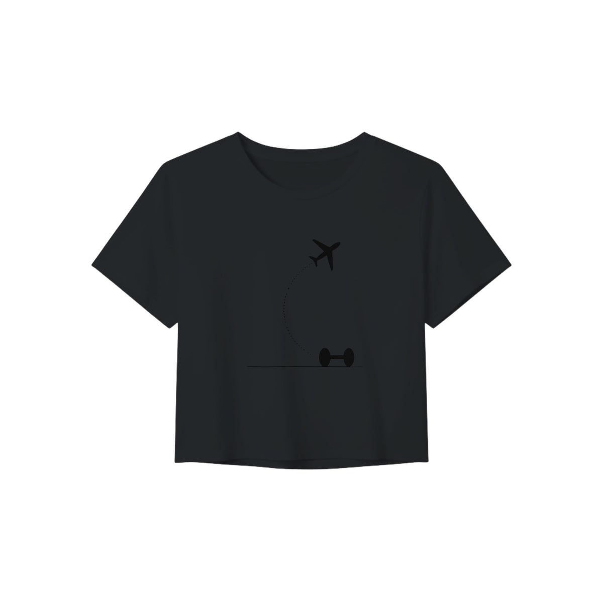 Black Hotel Key, Fitness Key cropped tee, flight-path dumbbell design