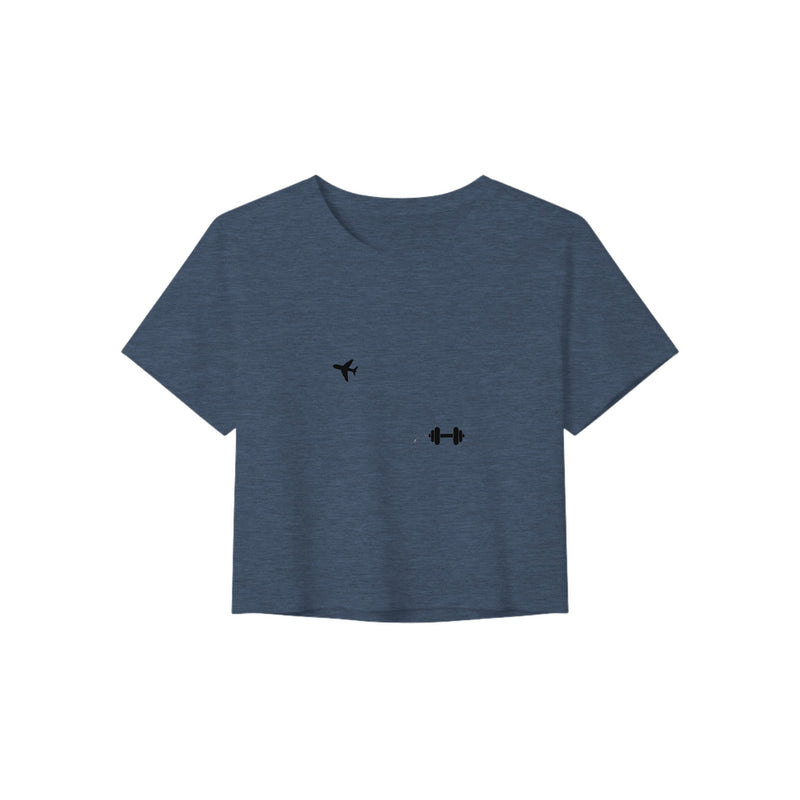 Boardroom Bound Body women's travel crop tee by Dumbbells & Hotels — view 4