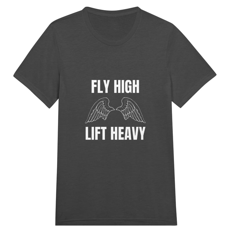 Fly High, Lift Heavy Wingspan Travel Tee in Triblend Charcoal Black — technical fit travel tee by Dumbbells & Hotels