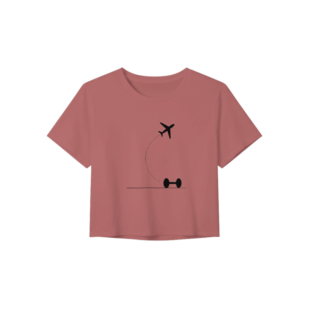 Mauve Hotel Key, Fitness Key cropped tee, flight-path dumbbell design