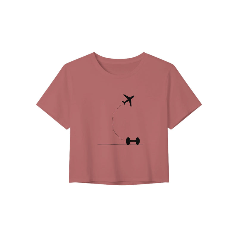 Mauve Hotel Key, Fitness Key cropped tee, flight-path dumbbell design