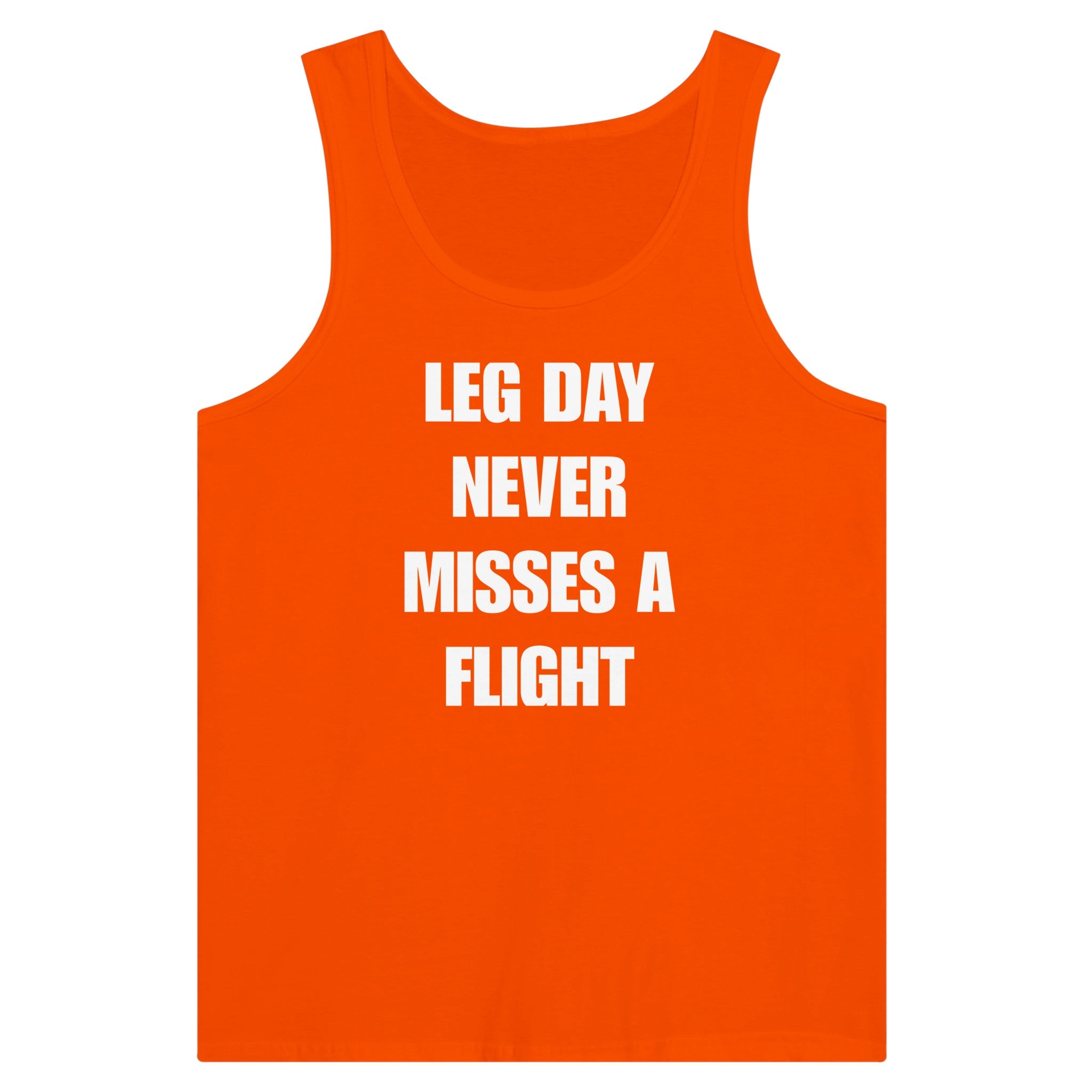 men's travel tank with white Leg Day Never Misses a Flight print on dark fabric, product view 6