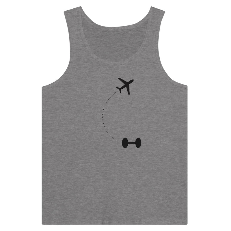Dark Gray Heather Hotel Key, Fitness Key travel tank, flight-path dumbbell design