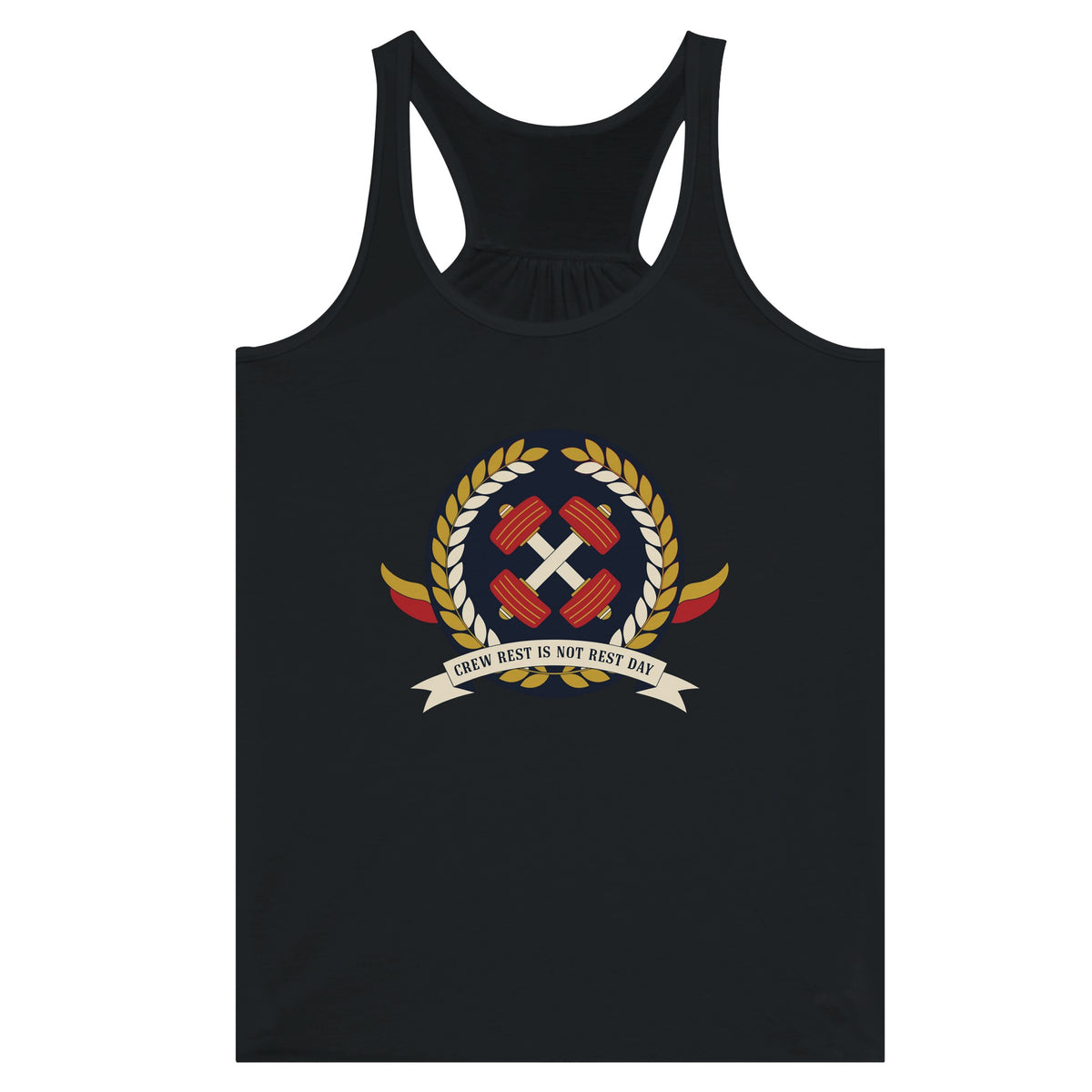 Crew Rest Is Not Rest Day. Racerback | Dumbbells & Hotels - Crew Rest Is Not Rest Day. design, racerback product photo