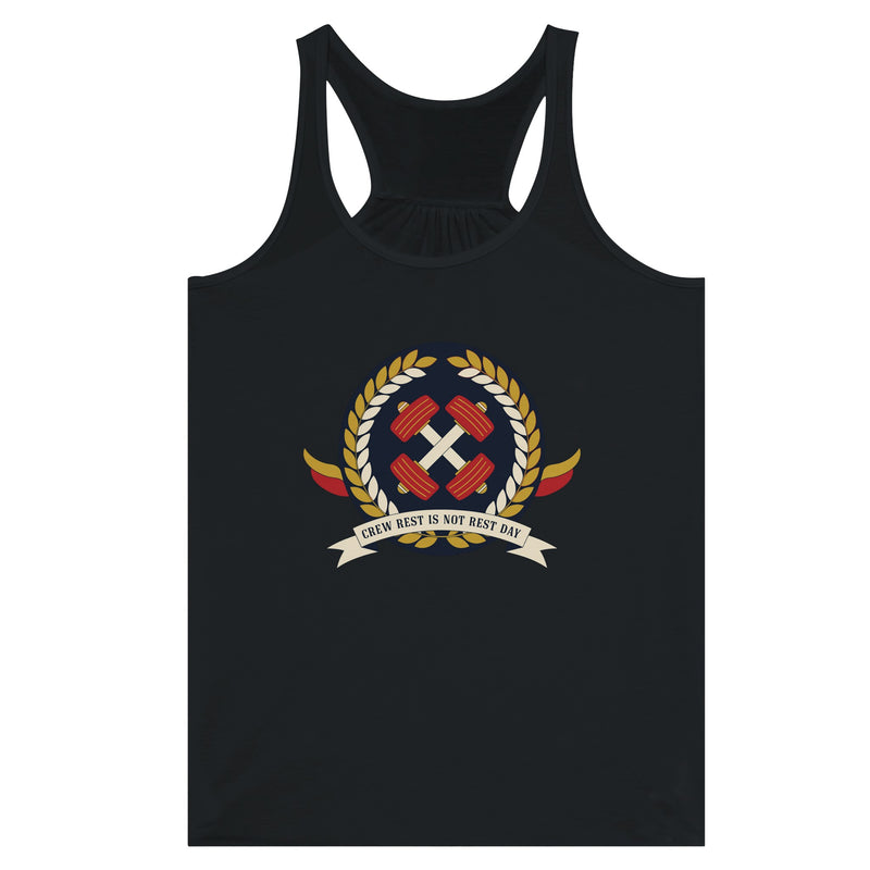 Crew Rest Is Not Rest Day. Racerback | Dumbbells & Hotels - Crew Rest Is Not Rest Day. design, racerback product photo