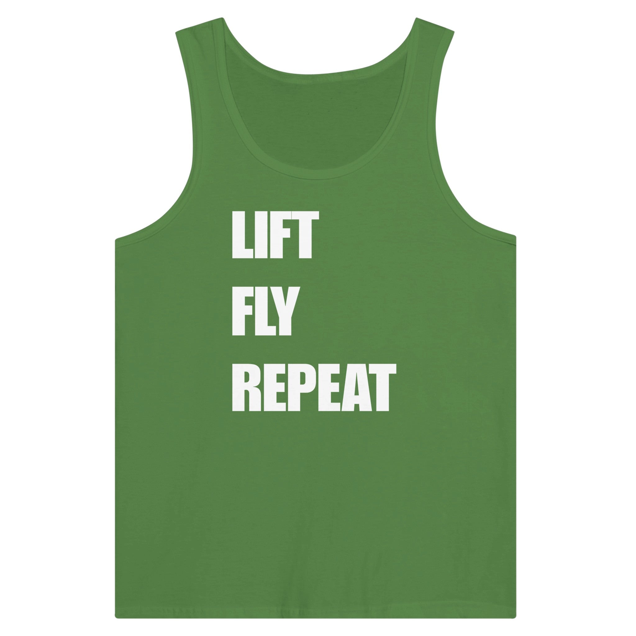 Dumbbells & Hotels unisex tank top with the Lift Fly Repeat graphic - product shot 5 of 18