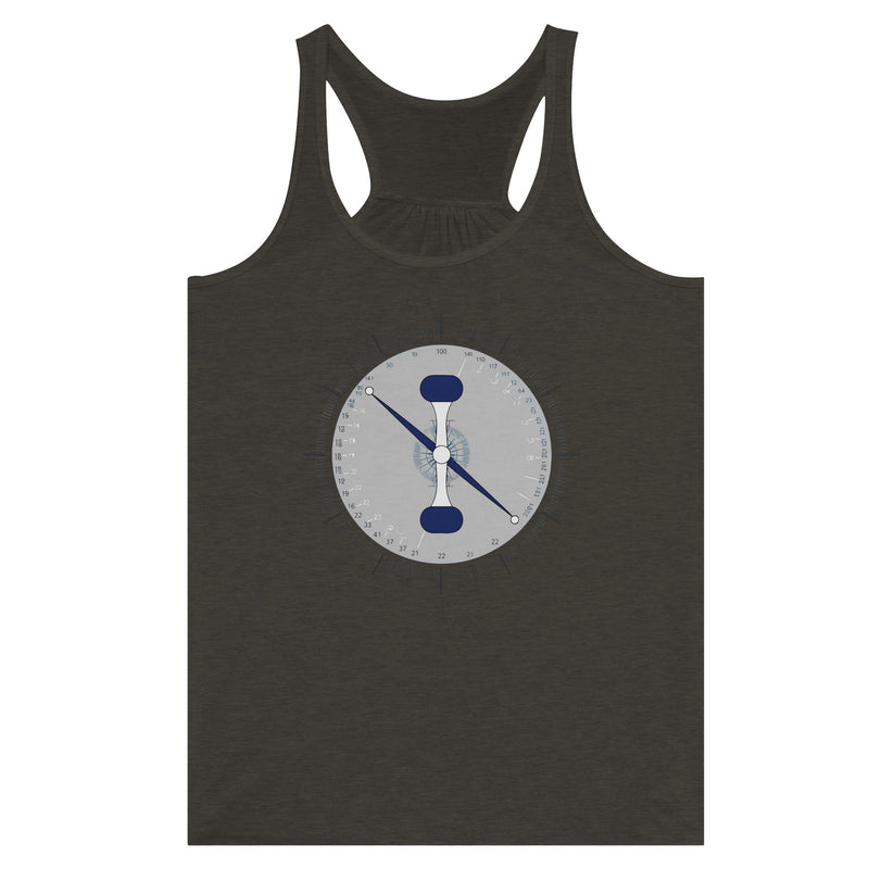 Taxi. Takeoff. Train. Racerback | Dumbbells & Hotels - Taxi. Takeoff. Train. design, racerback product photo