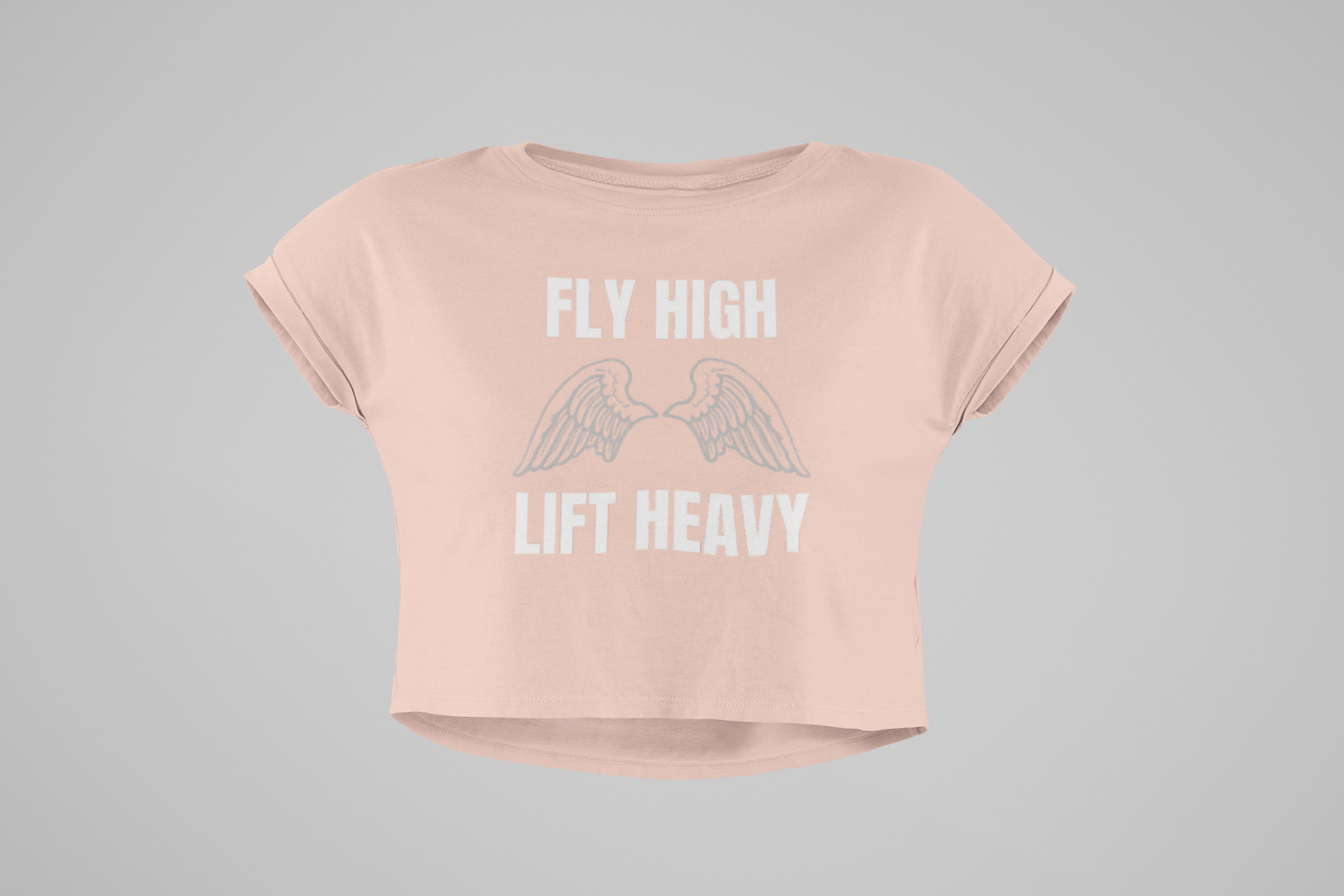 The Layover Crop Top Fly High Edition in Pale Pink — women's travel crop top with Fly High Lift Heavy design by Dumbbells and Hotels | designed by pilots for hotel gyms