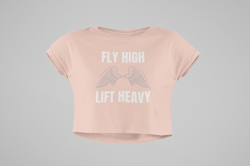 The Layover Crop Top Fly High Edition in Pale Pink — women's travel crop top with Fly High Lift Heavy design by Dumbbells and Hotels | designed by pilots for hotel gyms