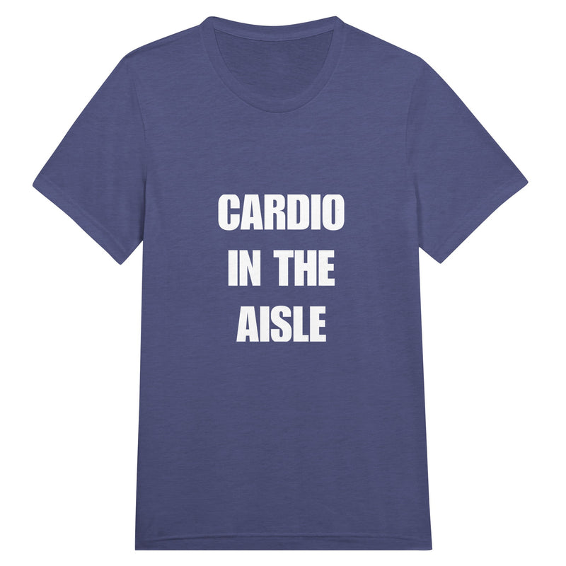 Cardio in the Aisle travel workout tee — flight-tested travel fitness apparel for the road warrior | Dumbbells & Hotels
