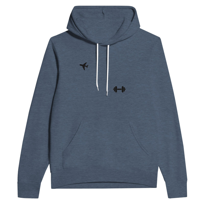 Boardroom Bound Body layover travel hoodie by Dumbbells & Hotels — view 4