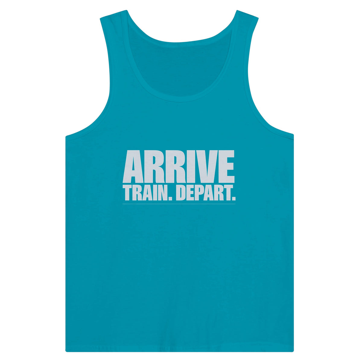 Arrive. Train. Depart. Tank | Dumbbells & Hotels - Arrive. Train. Depart. design, tank product photo