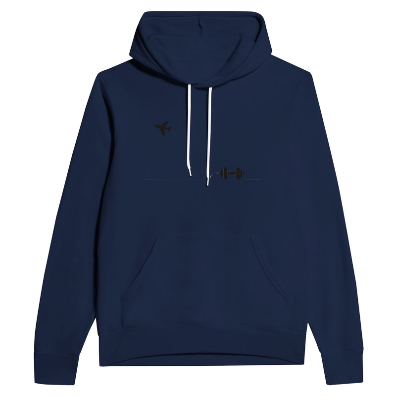 Boardroom Bound Body layover travel hoodie by Dumbbells & Hotels — view 7