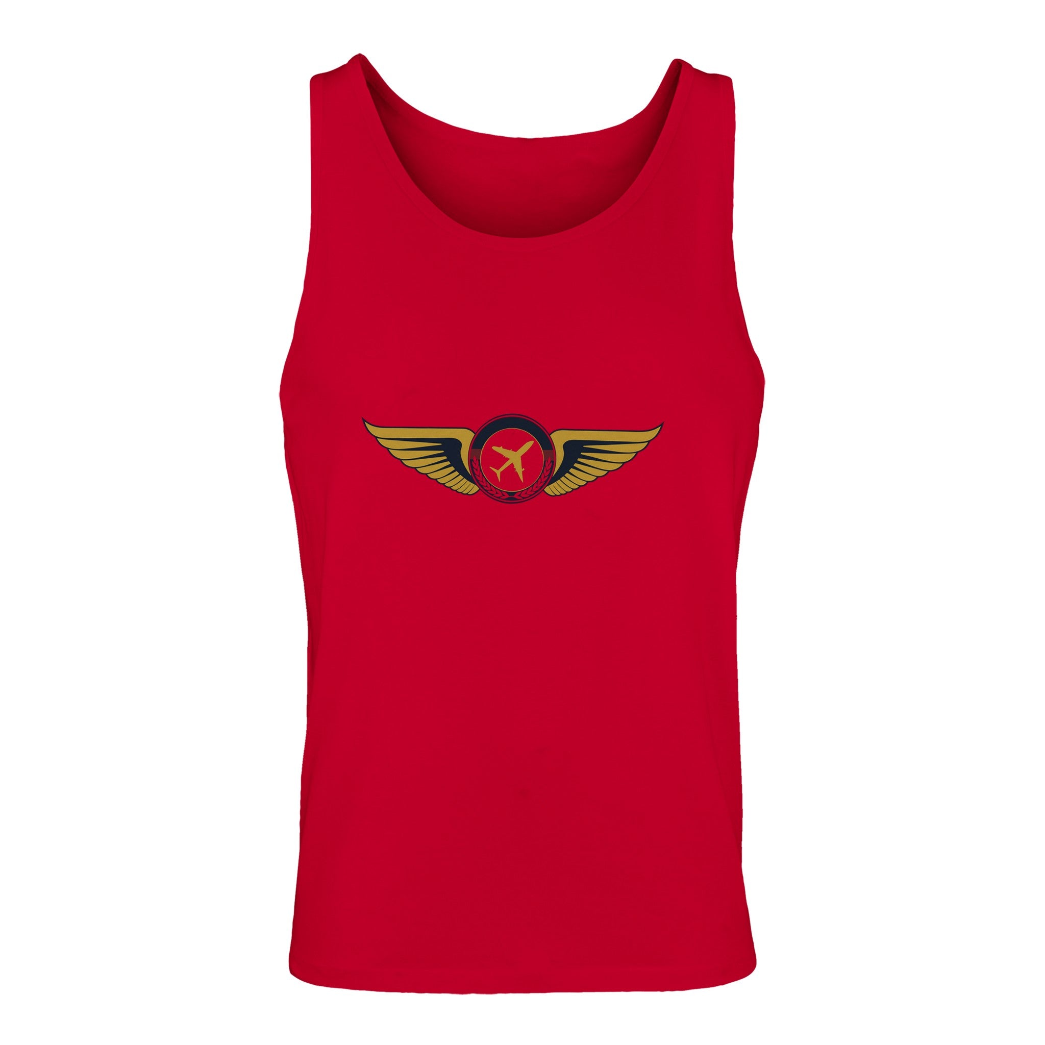 Aviator Wings unisex premium travel tank top, detail view 15 — Dumbbells & Hotels