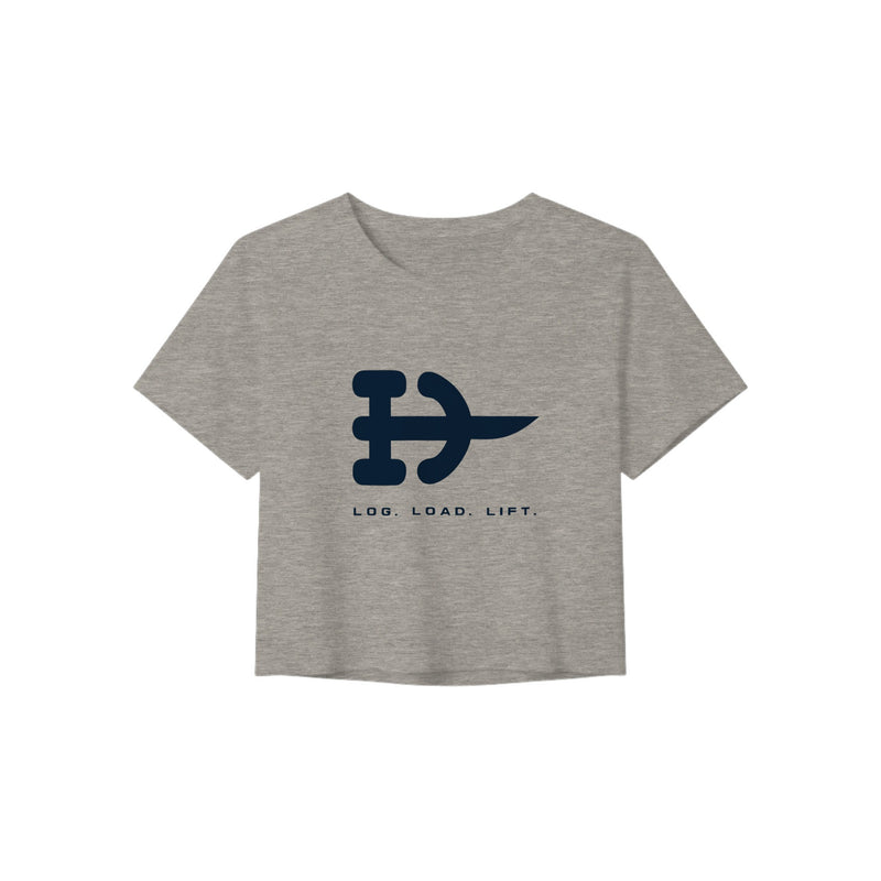Log. Load. Lift. Crop Tee | Dumbbells & Hotels - Log. Load. Lift. design, crop tee product photo