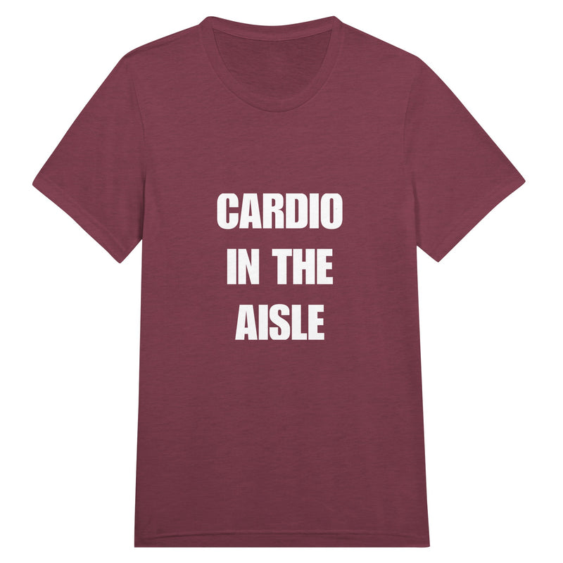 Cardio in the Aisle travel workout tee — wrinkle-resistant gear that packs flat for the carry-on | Dumbbells & Hotels