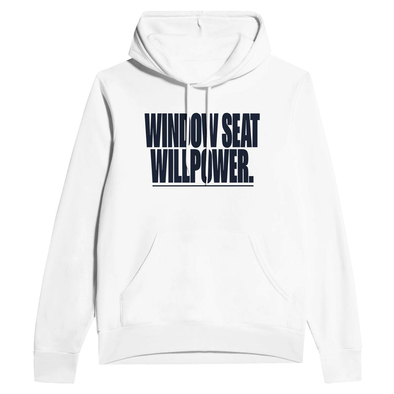 Window Seat Willpower Hoodie | Dumbbells & Hotels - Window Seat Willpower. design, hoodie product photo