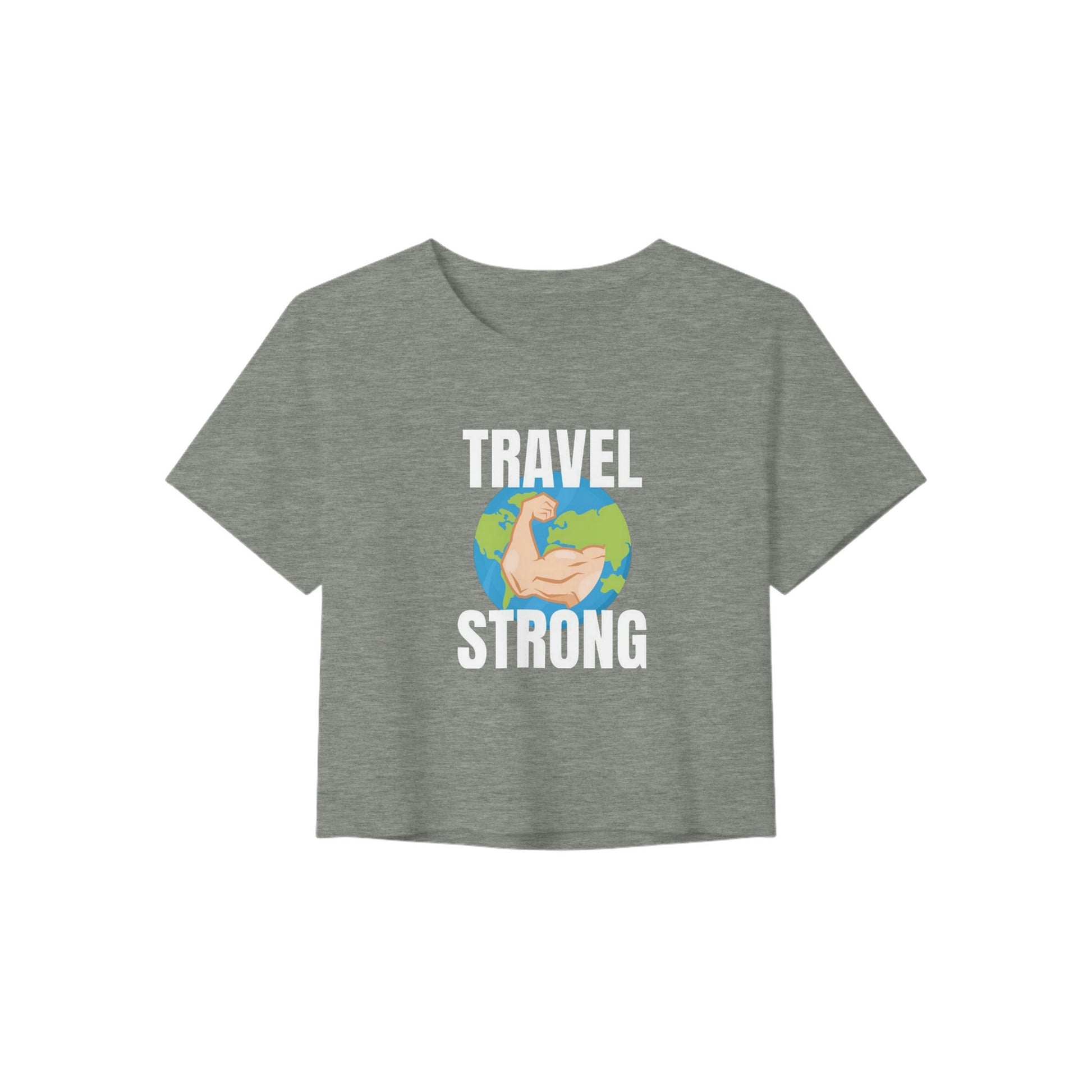 Travel Strong women's crop tee by Dumbbells & Hotels - back view