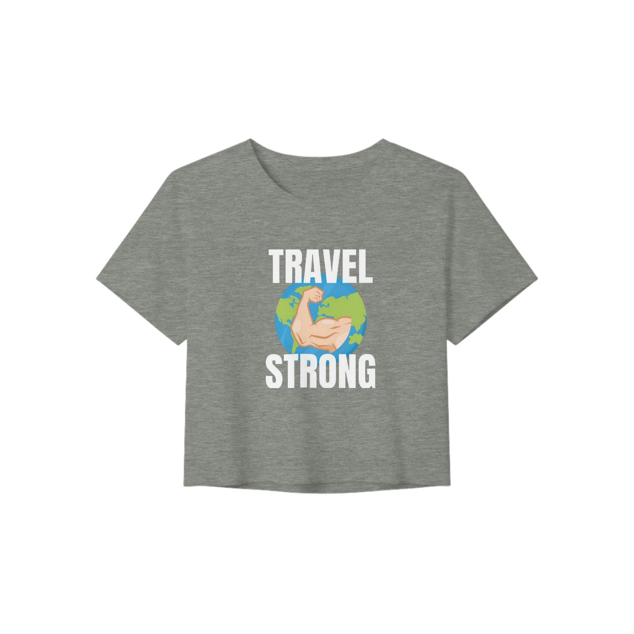 Travel Strong women's crop tee by Dumbbells & Hotels - back view