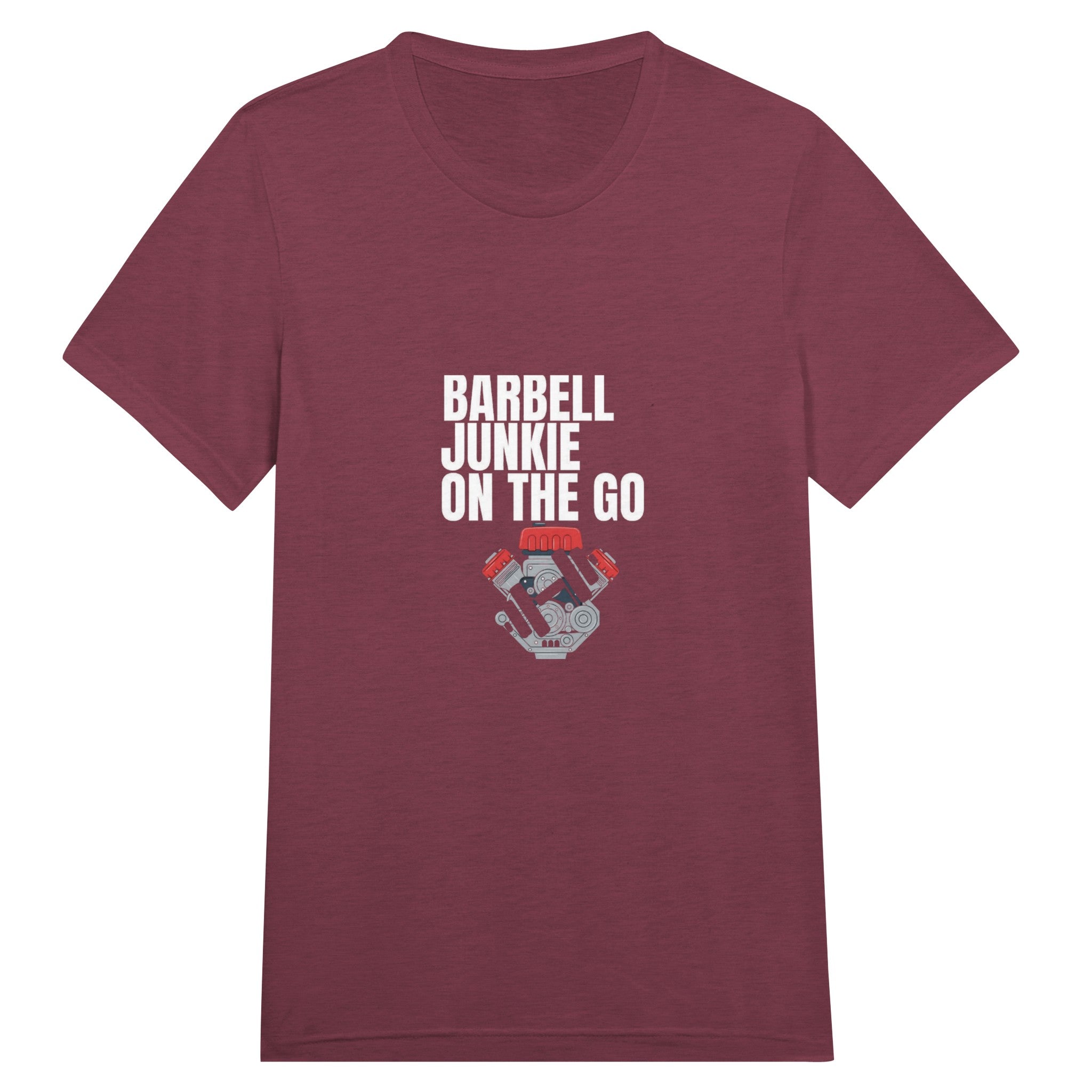 Barbell Junkie on the Go unisex classic travel tee by Dumbbells & Hotels — road warrior gym apparel