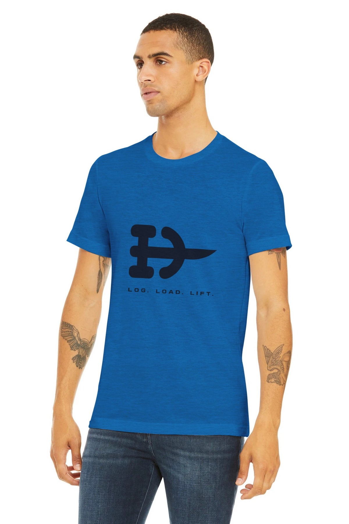 Log. Load. Lift. Tee | Dumbbells & Hotels - Log. Load. Lift. design, tee product photo