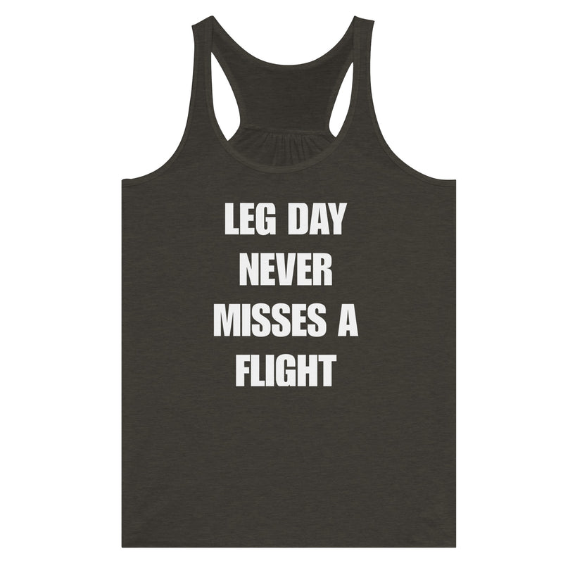 Dumbbells & Hotels women's flowy racerback tank with the Leg Day Never Misses a Flight graphic - product shot 5 of 13