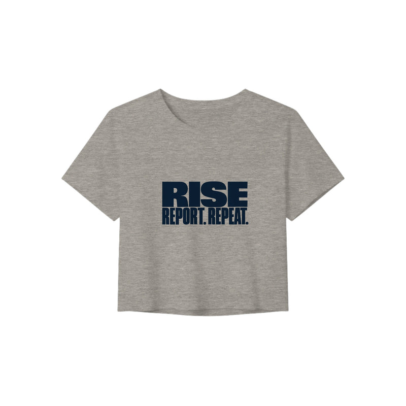 Rise. Report. Repeat. Crop Tee | Dumbbells & Hotels - Rise. Report. Repeat. design, crop tee product photo