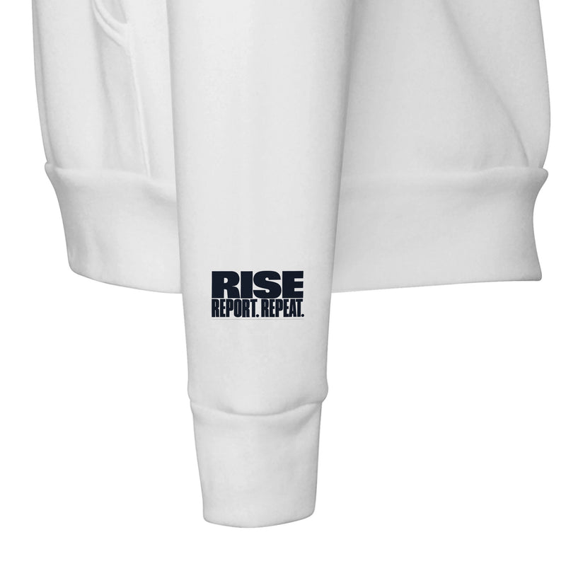 Rise. Report. Repeat. Hoodie | Dumbbells & Hotels - Rise. Report. Repeat. design, hoodie product photo