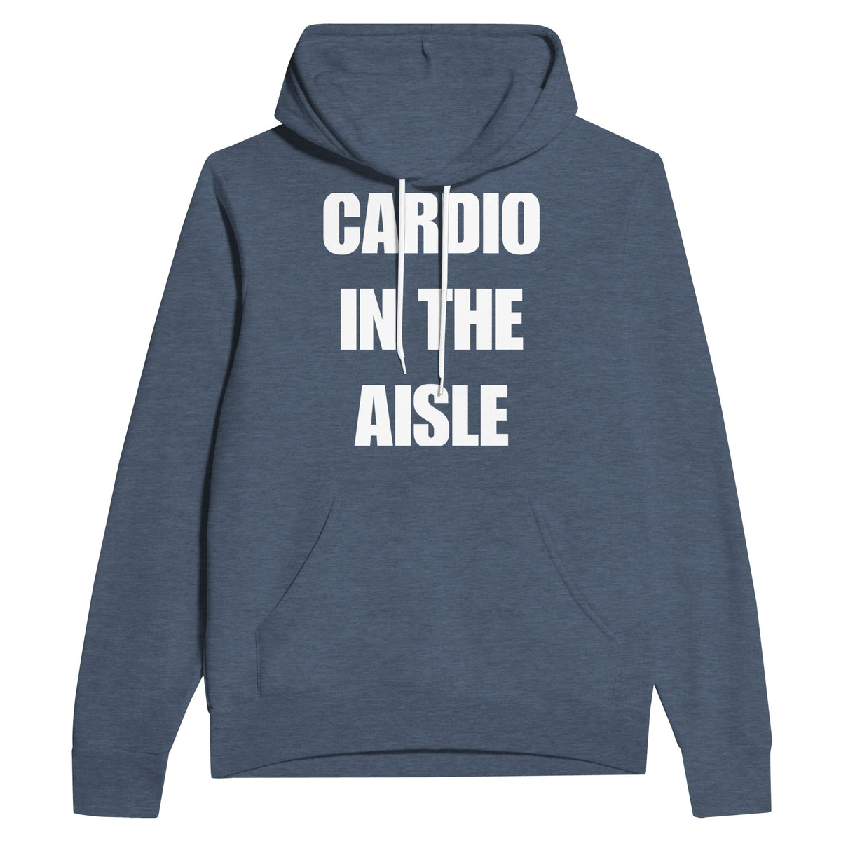 midweight travel hoodie with white Cardio in the Aisle statement print, product view 4