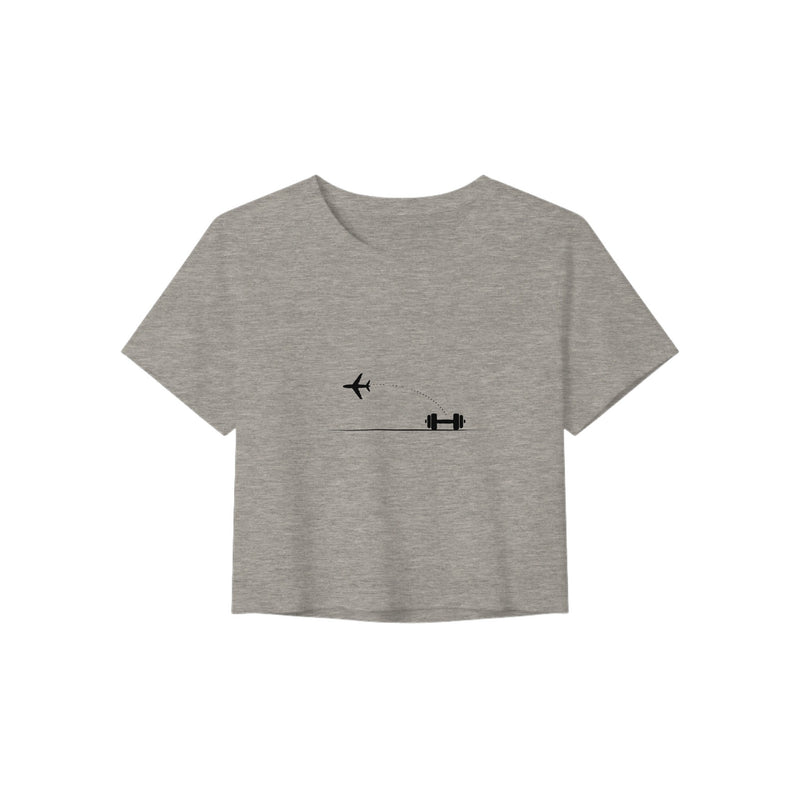 Land. Recover. Repeat. Crop Tee | Dumbbells & Hotels - Land. Recover. Repeat. design, crop tee product photo