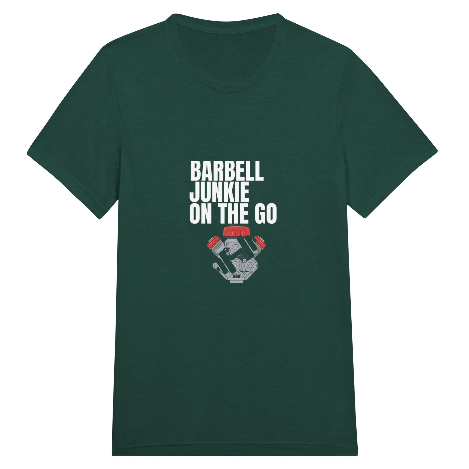 Barbell Junkie on the Go unisex classic travel tee by Dumbbells & Hotels — road warrior gym apparel