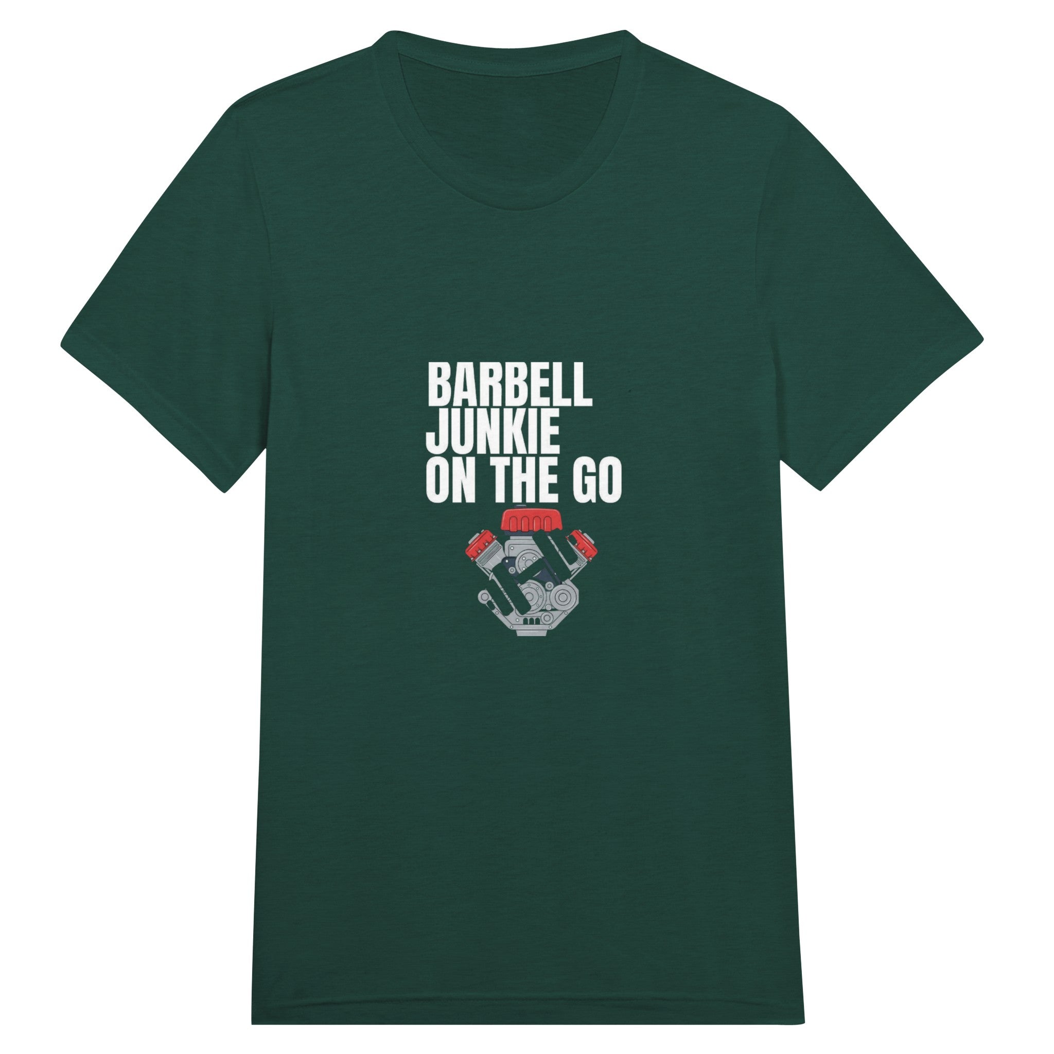 Barbell Junkie on the Go unisex classic travel tee by Dumbbells & Hotels — road warrior gym apparel