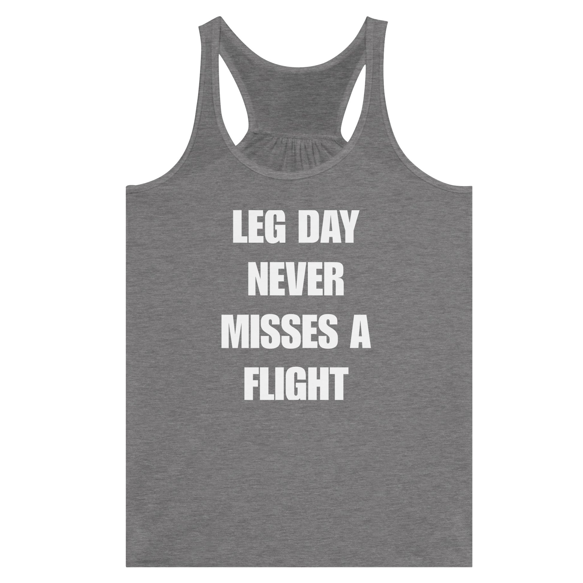 Dumbbells & Hotels women's flowy racerback tank with the Leg Day Never Misses a Flight graphic - product shot 6 of 13