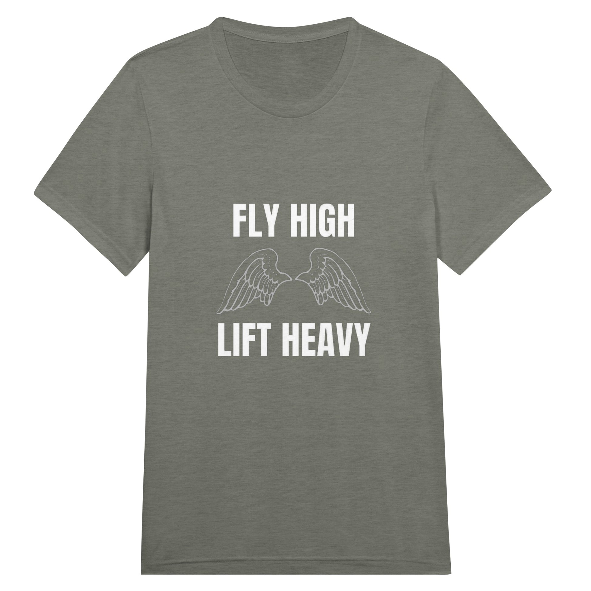 Fly High, Lift Heavy Wingspan Travel Tee in Grey Triblend — men's travel gym t-shirt by Dumbbells & Hotels