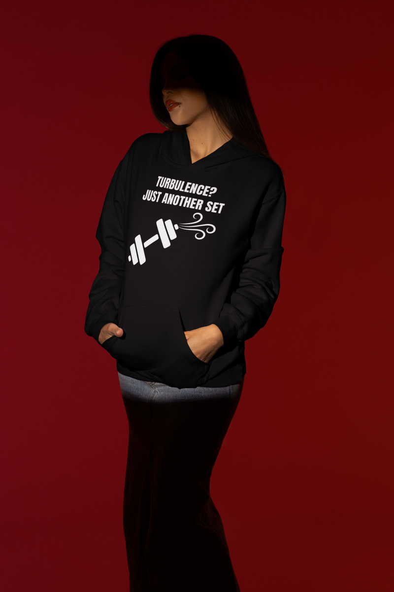 Travel Workout Hoodie — black, designed by pilots, studio shot