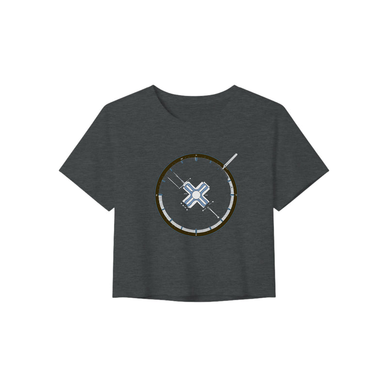 Flight-Tested Standard Crop Tee | Dumbbells & Hotels - Flight-Tested Standard design, crop tee product photo